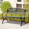 Garden bench outdoor seating furniture with floral motif garden furniture 127x60x85 cm black