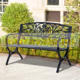   Kerti pad kültéri ülőbútor virágos motívumú kerti bútor 127x60x85 cm fekete