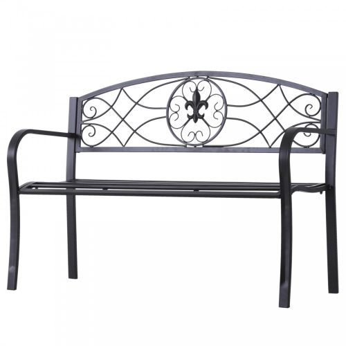 Garden bench metal garden seating furniture bench with armrests stainless steel 128x50x91 cm