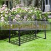 Garden bench metal garden seating furniture bench with armrests stainless steel 128x50x91 cm