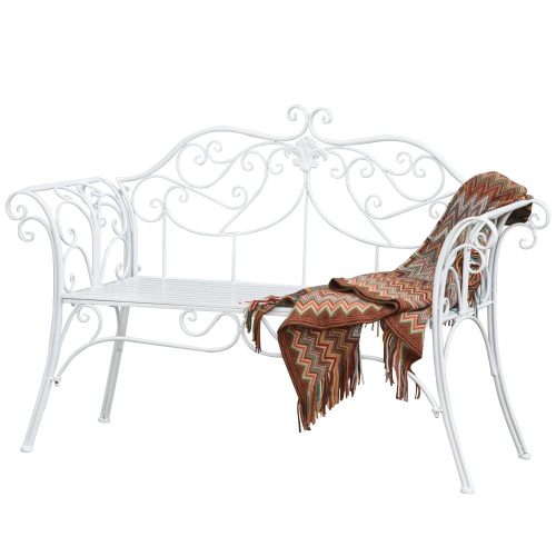 Garden bench metal garden furniture French style bench with armrests 131x51x90 cm in white