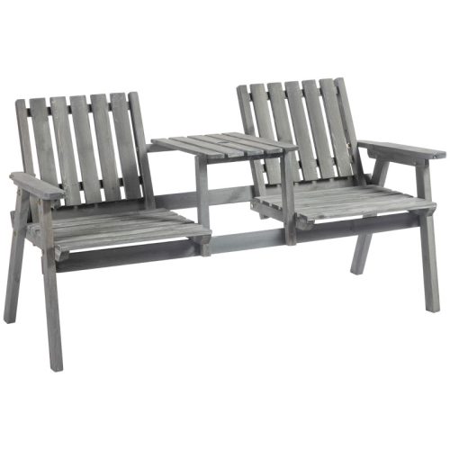 Garden bench with table wooden garden furniture with parasol holder 152x70x83 cm pine wood gray
