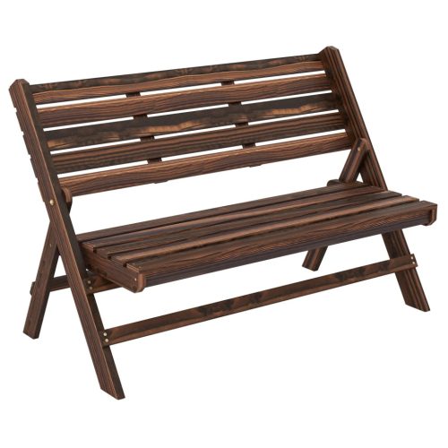 Összecsukható fa kerti pad 122x63x83 cm 2 személyes rusztikus kerti pad, karbonizált
