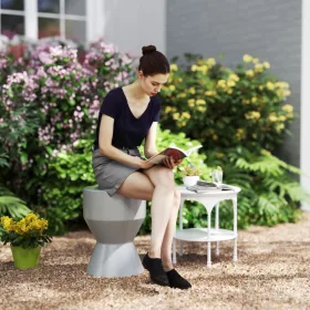   Kerti ülőke kerámia Ø33x45,5 cm dekor kerti hokedli homokóra formában szürke 120 kg teherbírás