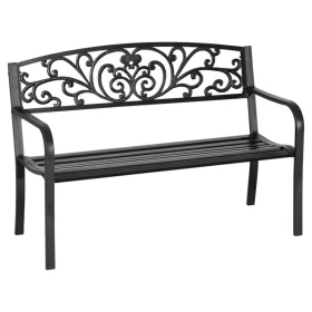   2 személyes fém kerti pad virágmintával 240 kg teherbírás acél 127x60x87 cm fekete