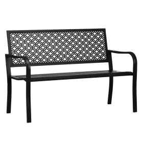   Fém kerti pad 2 személyes kerti pad virágmintás háttámlával időjárásálló acél 127x63x83 cm fekete