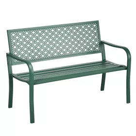   Fém kerti pad 2 személyes kerti pad háttámlával, időjárásálló acél 127x63x83 cm zöld