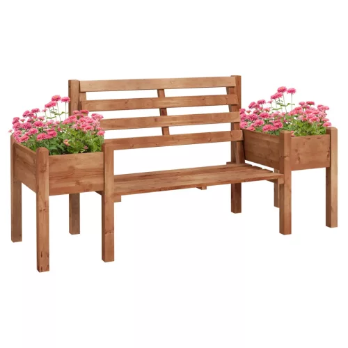 Kerti pad virágládával 184x59x95 cm 2 személyes fa kerti pad beépített növénytartóval barna