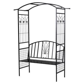   Kerti lugas paddal fém kerti ülőpad futónövény tartóval fekete 154x60x205 cm