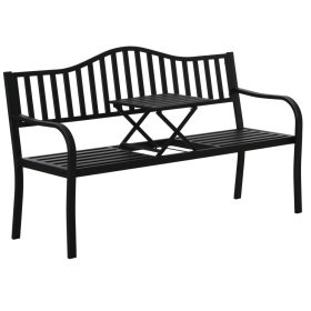   Fém kerti pad kihúzható asztallal 2-3 személyes kerti pad, időjárásálló 240 kg teherbírás 150x58,5x90 cm fekete