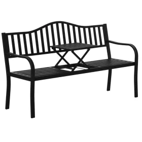   Fém kerti pad kihúzható asztallal 2-3 személyes kerti pad, időjárásálló 240 kg teherbírás 150x58,5x90 cm fekete