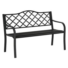   Öntöttvas kerti pad 2 személyes fém pad háttámlával antik stílusú 240 kg teherbírás kerti bútor 128x58,5x89 cm fekete 