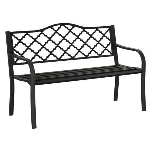 Öntöttvas kerti pad 2 személyes fém pad háttámlával antik stílusú 240 kg teherbírás kerti bútor 128x58,5x89 cm fekete 