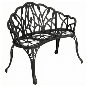   Kerti pad 2 személyes 99x57x78 cm öntött alumínium kerti pad virág mintával, fekete