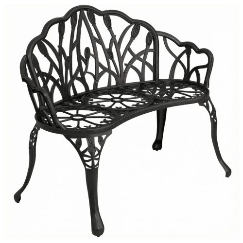 Kerti pad 2 személyes 99x57x78 cm öntött alumínium kerti pad virág mintával, fekete