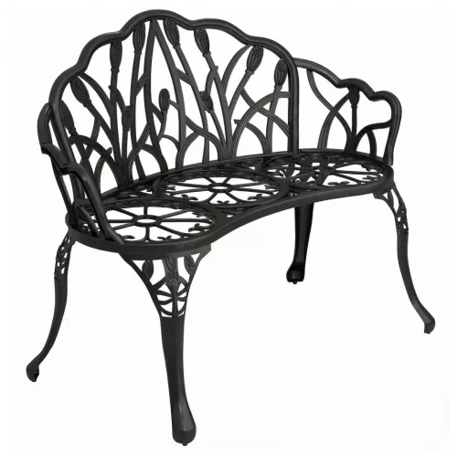 Kerti pad 2 személyes 99x57x78 cm öntött alumínium kerti pad virág mintával, fekete