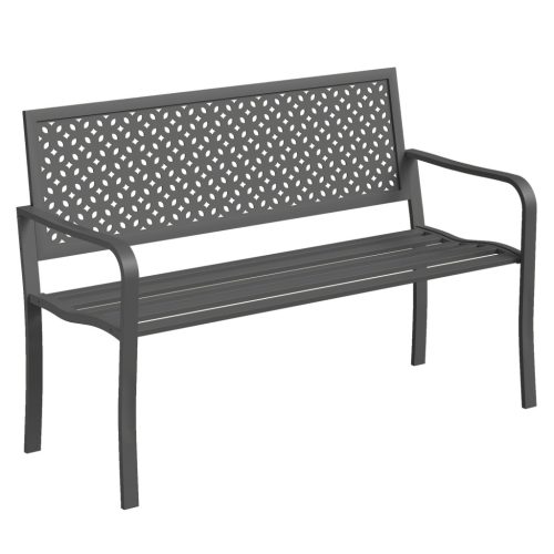 Kerti pad 2 személyes fém kerti pad háttámlával, időjárásálló, 127 cm 240 kg teherbírás