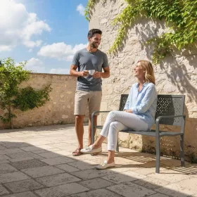   Kerti pad 2 személyes fém kerti pad háttámlával, időjárásálló, 127 cm 240 kg teherbírás