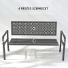 Kerti pad 2 személyes fém kerti pad háttámlával, időjárásálló, 127 cm 240 kg teherbírás