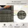 Kerti rattan kanapé 2 személyes átalakítható, kihajtható oldalsó asztalokkal, párnával kültéri ülőgarnitúra, világosszürke