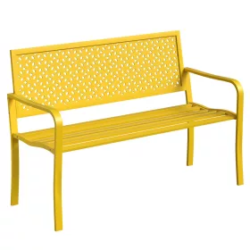   Kerti pad 2 személyes fém kerti pad háttámlával, időjárásálló, sárga 240 kg teherbírás 