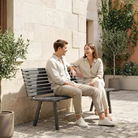   Kerti pad 3 személyes 154x68x88 cmidőjárásálló fém kültéri pad széles ülőfelülettel 240 kg teherbírás