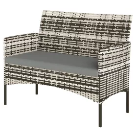   Kerti rattan kanapé 2 személyes PE rattan kerti ülőgarnitúra párnával, szürke