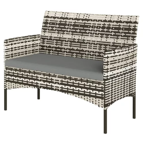 Kerti rattan kanapé 2 személyes PE rattan kerti ülőgarnitúra párnával, szürke