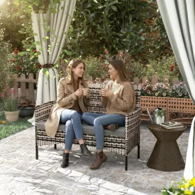   Kerti rattan kanapé 2 személyes PE rattan kerti ülőgarnitúra párnával, szürke