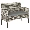 Kerti rattan kanapé 2 személyes PE rattan kerti ülőgarnitúra párnával, szürke
