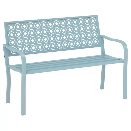 Kerti pad 2 személyes fém kerti pad háttámlával és karfával kék 127 cm