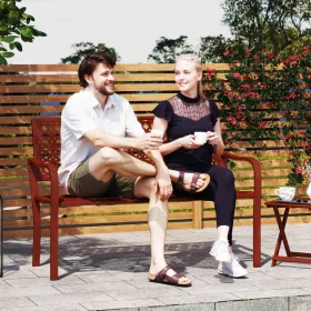   Kerti pad 2 személyes fém kerti pad háttámlával és karfával piros 127 cm