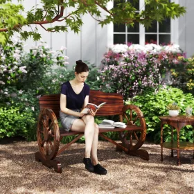   Kerti pad 2 személyes rusztikus fa kerti pad kerék karfával 110 cm lucfenyőből barna