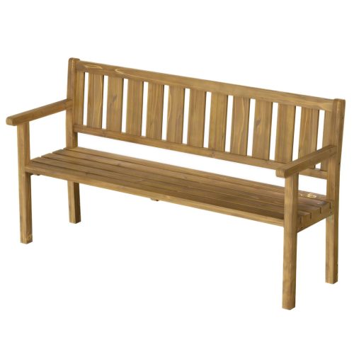 Kerti pad 3 személyes fa kerti pad háttámlával és karfával, teak szín 360 kg teherbírású