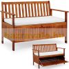 Garden bench with storage Acacia wood garden bench with storage box and upholstered seat cushion