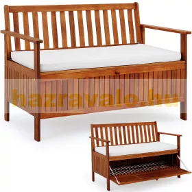   Kerti pad tárolóval akácfa kerti pad tárolódobozzal és kárpitozott ülőpárnával