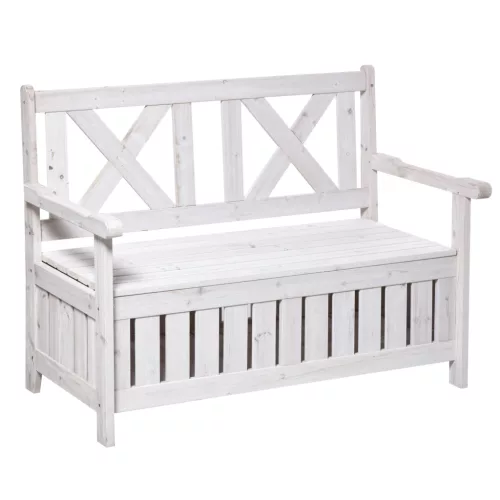 2 személyes kerti pad tárolóval fehér 115x61x85 cm