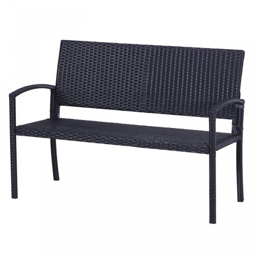 Garden bench polyrattan outdoor furniture 122x60x87 cm black color