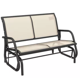   Kerti pad 2 személyes fém kerti hintapad 200 kg teherbírás 120x70x85 cm, fekete-bézs színű