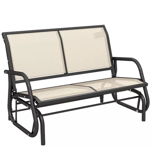 Kerti pad 2 személyes fém kerti hintapad 200 kg teherbírás 120x70x85 cm, fekete-bézs színű