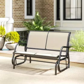   Kerti pad 2 személyes fém kerti hintapad 200 kg teherbírás 120x70x85 cm, fekete-bézs színű