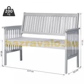   Kerti pad kültéri ülőbútor karfával vidéki stílusban akácfa szürke 117x63x90 cm