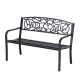 Garden bench outdoor seating furniture metal waterproof garden furniture with "Welcome" written backrest 127x60x87 cm black