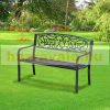 Garden bench outdoor seating furniture metal waterproof garden furniture with "Welcome" written backrest 127x60x87 cm black