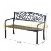 Garden bench outdoor seating furniture metal waterproof garden furniture with "Welcome" written backrest 127x60x87 cm black