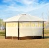 Beer tent, metal frame garden pavilion 360x300 cm with double roof and side wall beige-brown