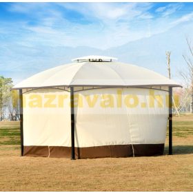   Sörsátor, fémvázas kerti pavilon 360x300 cm dupla tetővel és oldalfallal bézs-barna