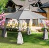 Beer tent, assembled garden pavilion with metal frame 3x3 meters with double roof and side wall, light gray color