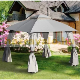 Sörsátor, fémvázas szerelhető kerti pavilon 3x3 méter dupla tetővel és oldalfallal világos szürke