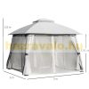 Beer tent, assembled garden pavilion with metal frame 3x3 meters with double roof and side wall, light gray color